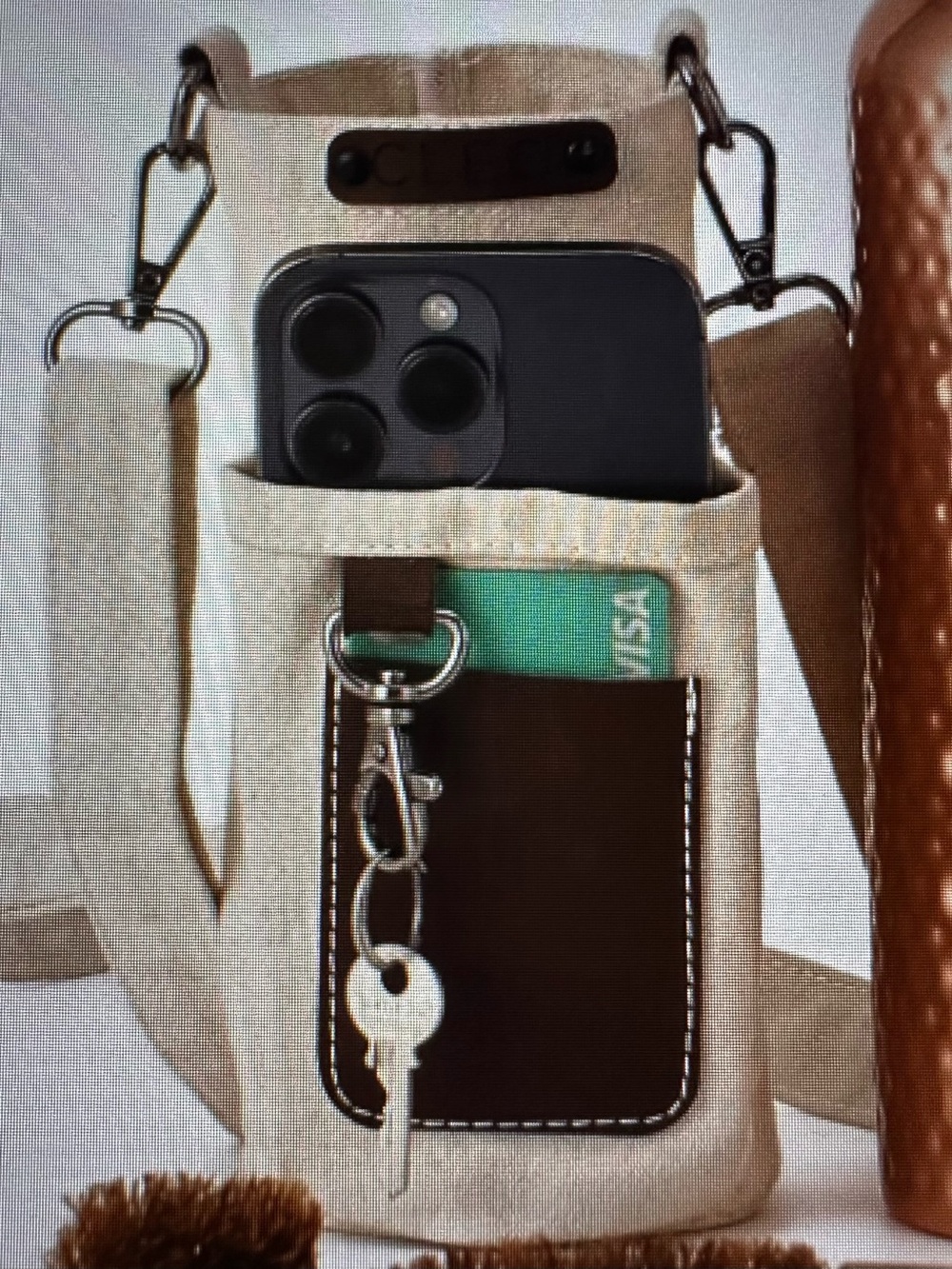 cleo Natural Canvas Bottle Belt Bag with Brown Accents